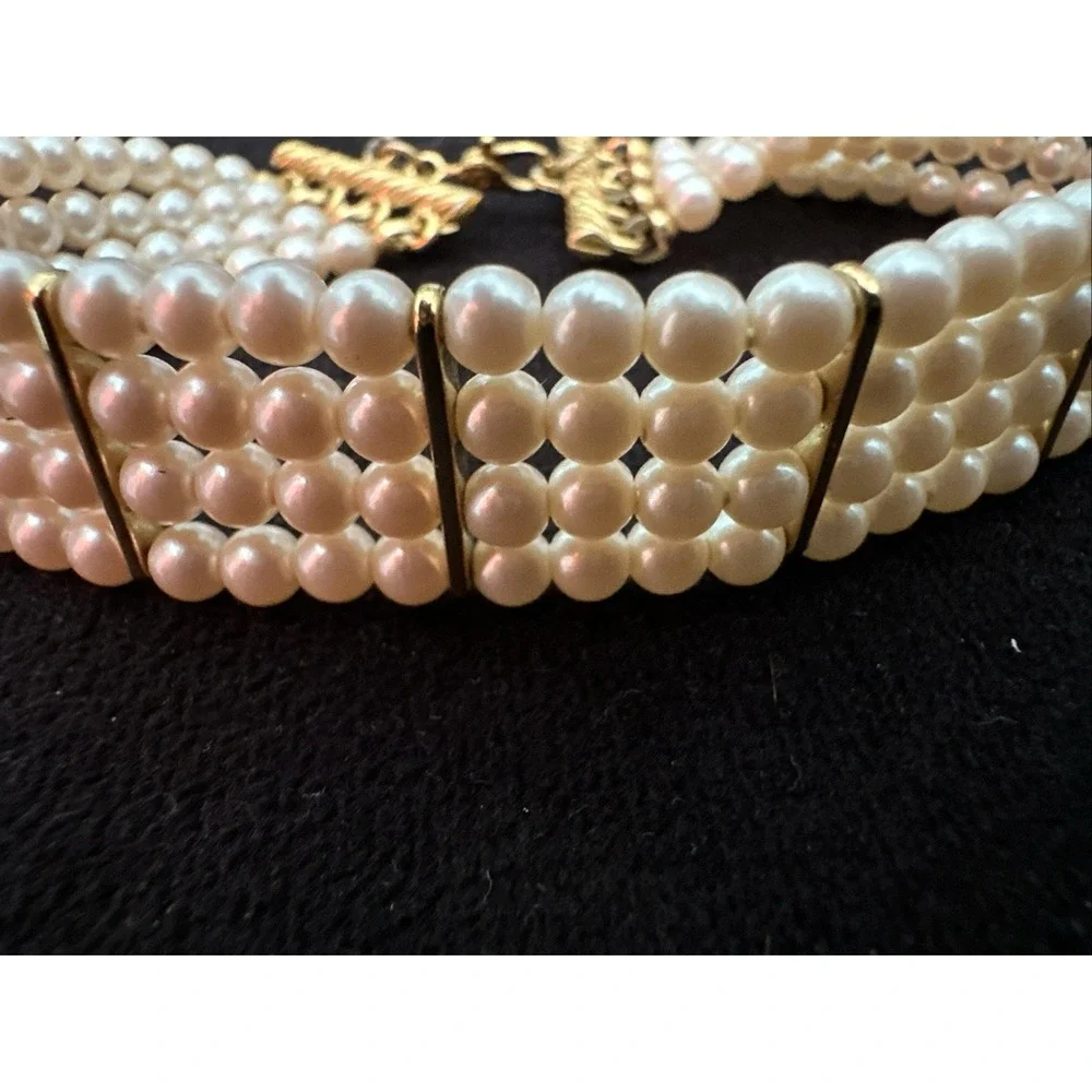 Monet 4 Strand Faux Pearl‎ Bracelet Gold Tone Wedding Valentines Engagement
